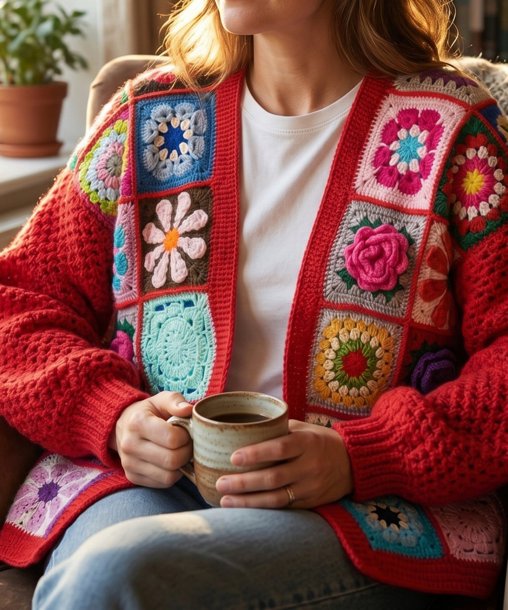 Sedona Scarlet Granny Square Hırka