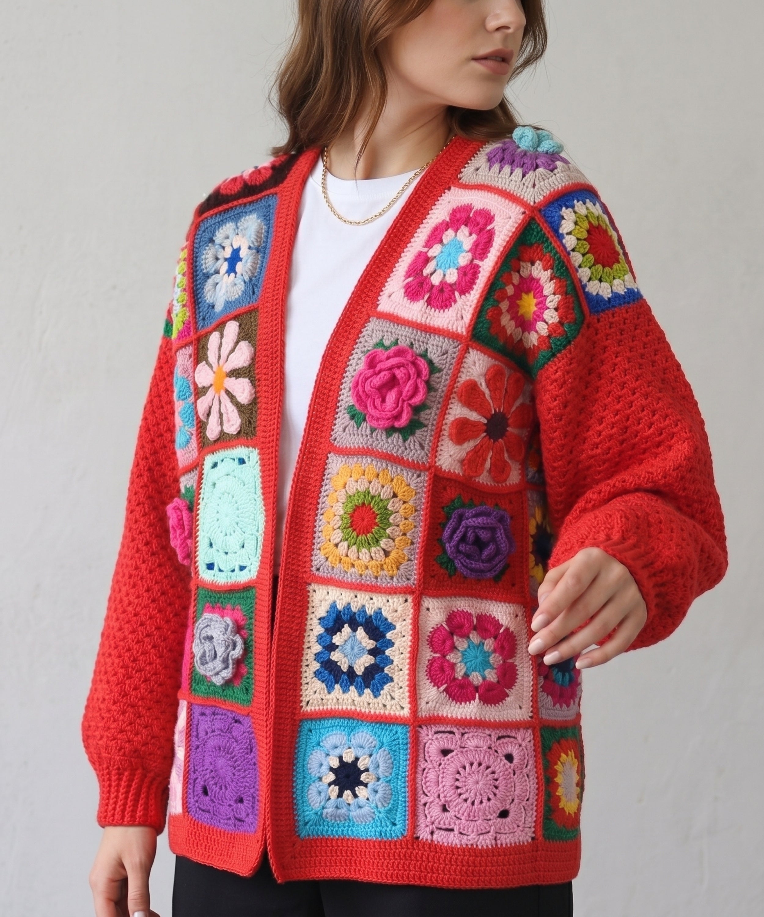 Sedona Scarlet Granny Square Hırka