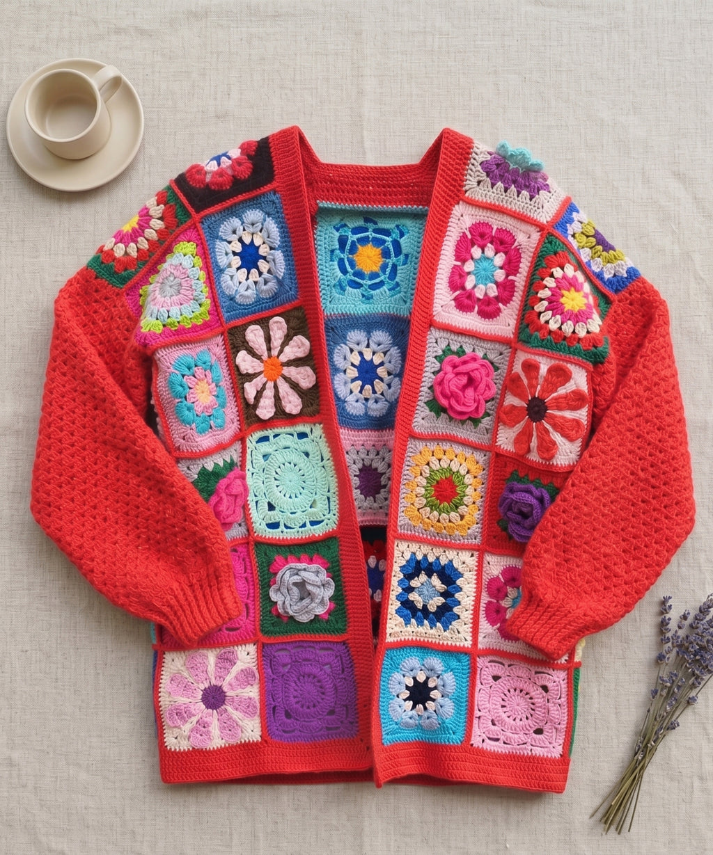 Sedona Scarlet Granny Square Hırka