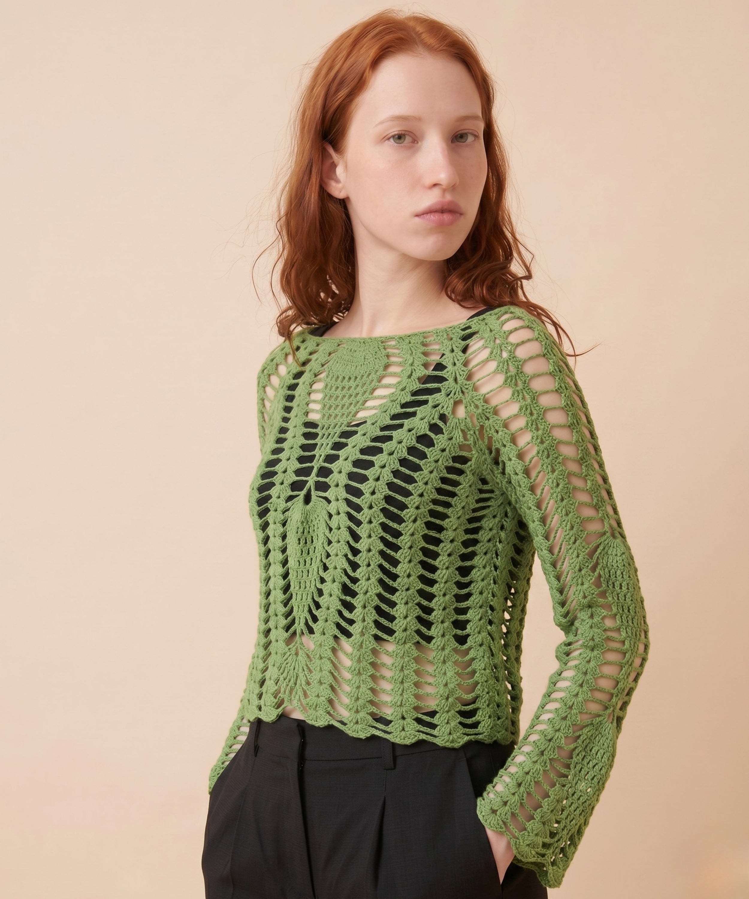 Dolcedo Olive Mesh Pullover