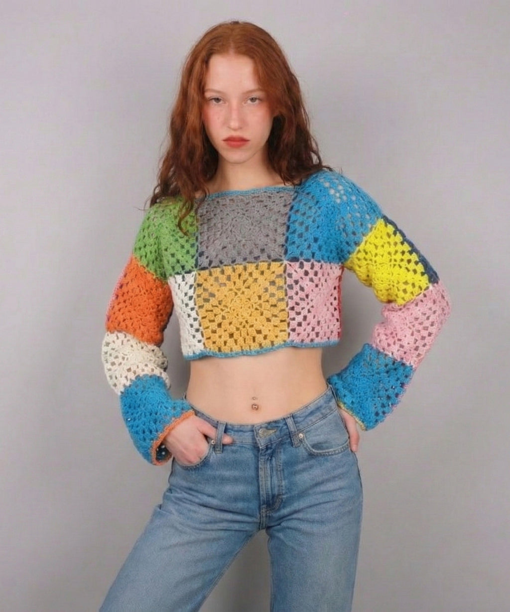 Burano Granny Square Uzun Kollu Crop