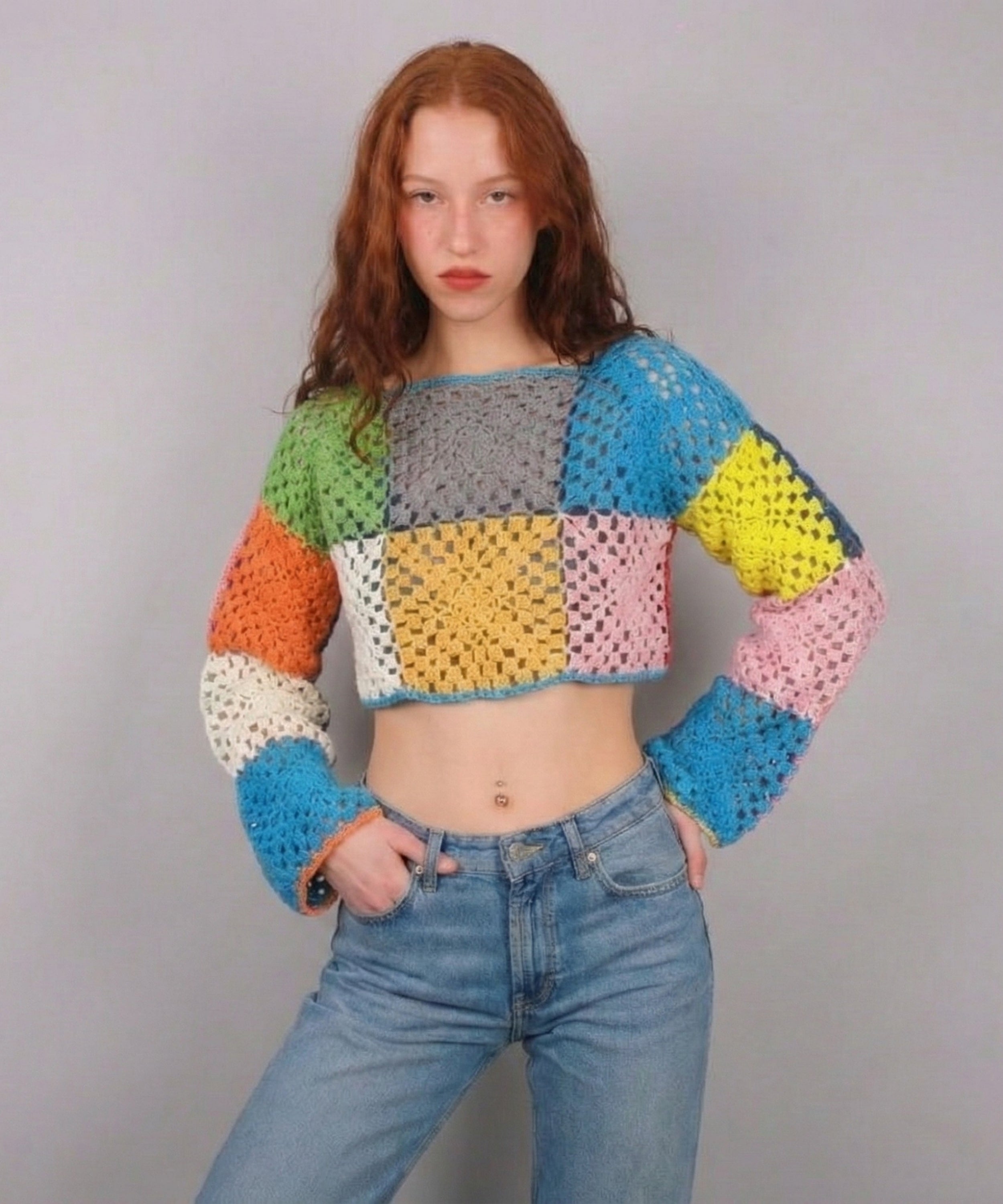 Burano Granny Square Uzun Kollu Crop