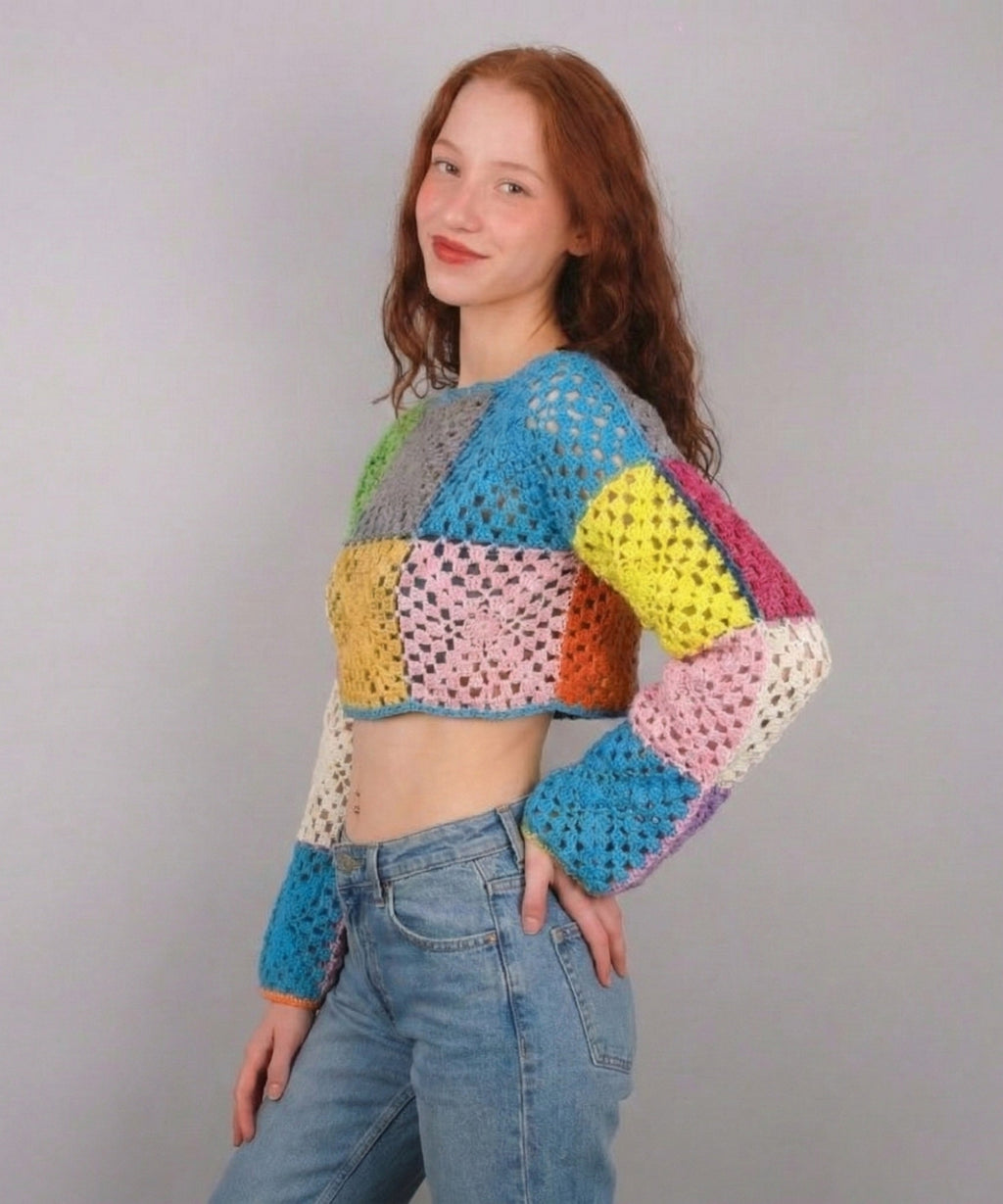Burano Granny Square Uzun Kollu Crop