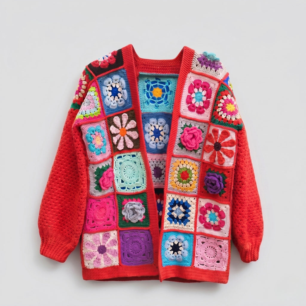 Sedona Scarlet Granny Square Hırka