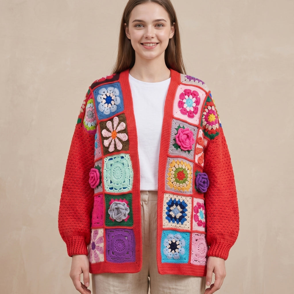 Sedona Scarlet Granny Square Hırka