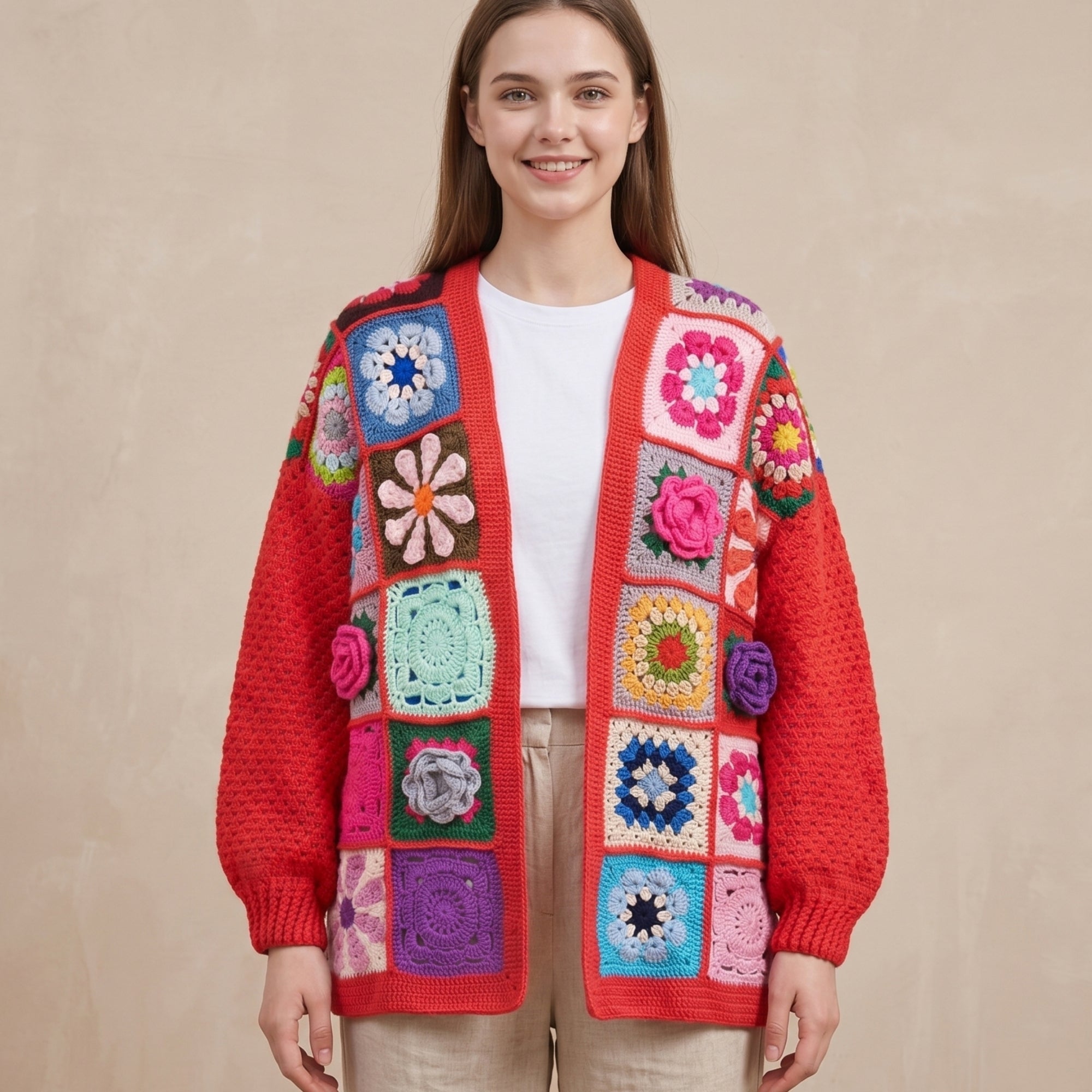 Sedona Scarlet Granny Square Hırka
