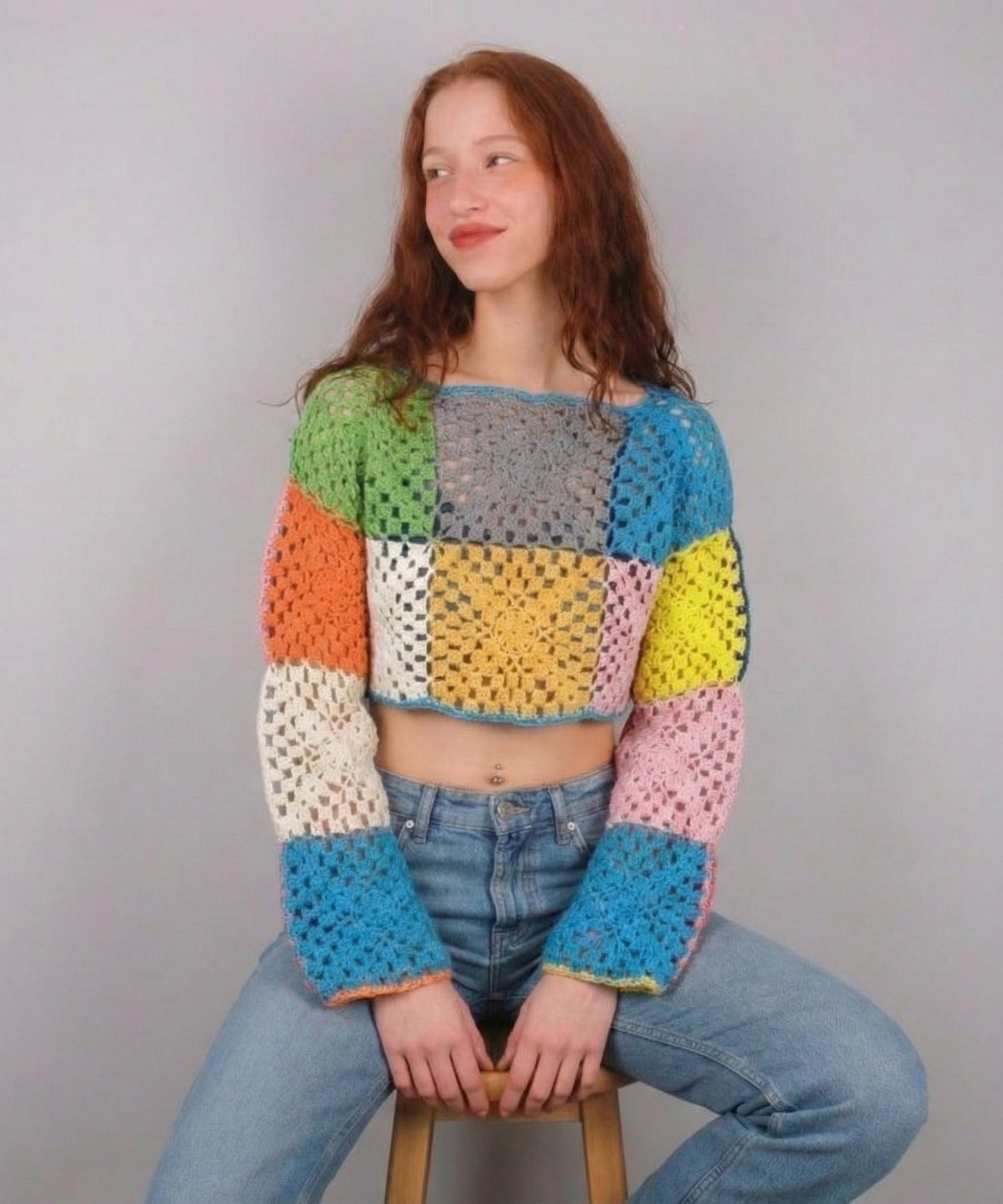 Burano Granny Square Uzun Kollu Crop