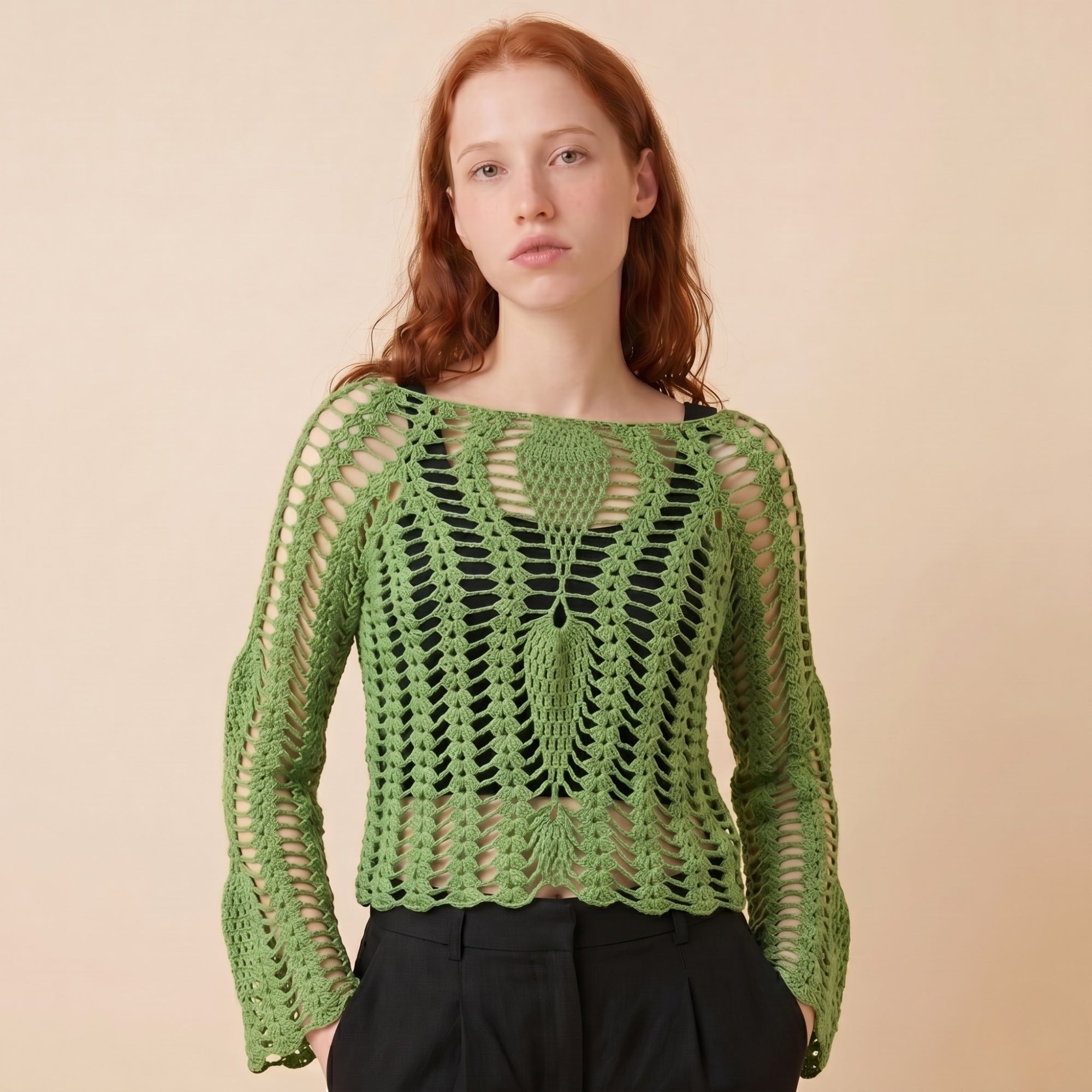 Dolcedo Olive Mesh Pullover